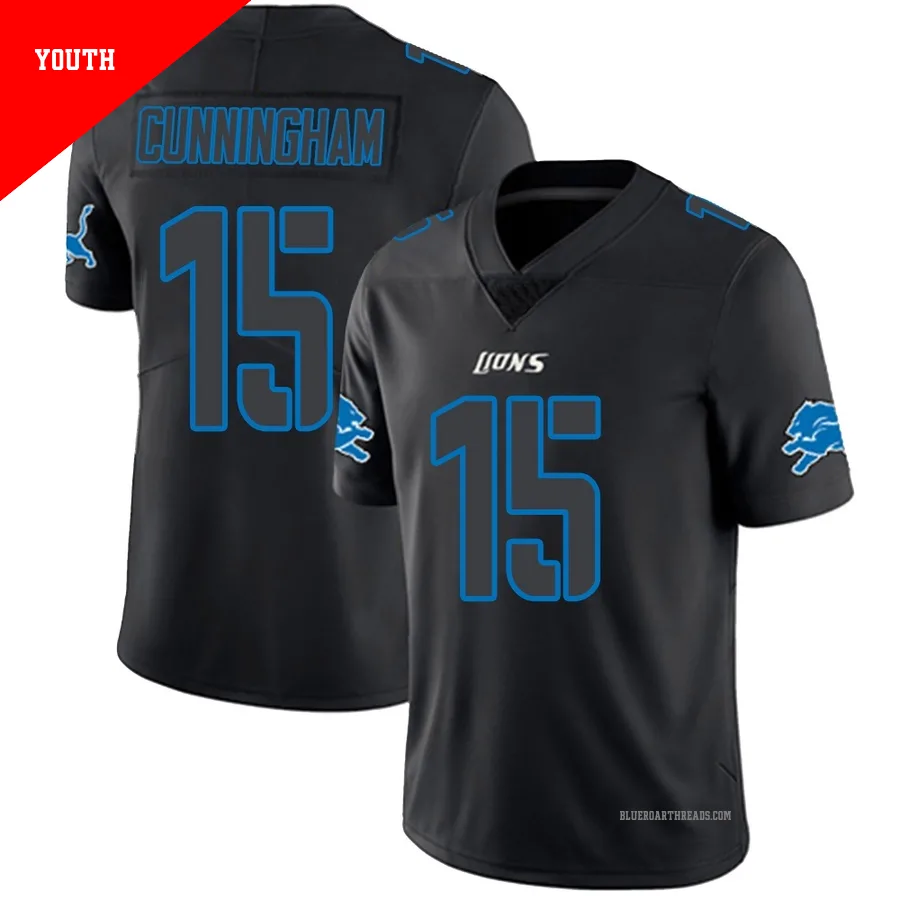 Youth Malik Cunningham ＃15 Detroit Lions Black Impact Limited Jersey