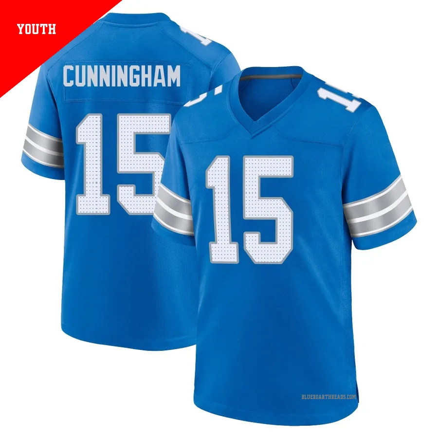 Youth Malik Cunningham ＃15 Detroit Lions Blue Game 2nd Jersey