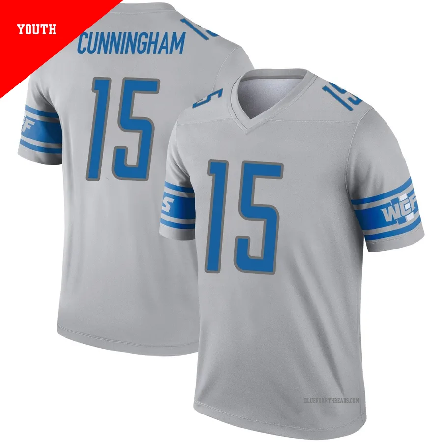 Youth Malik Cunningham ＃15 Detroit Lions Gray Legend Inverted Jersey
