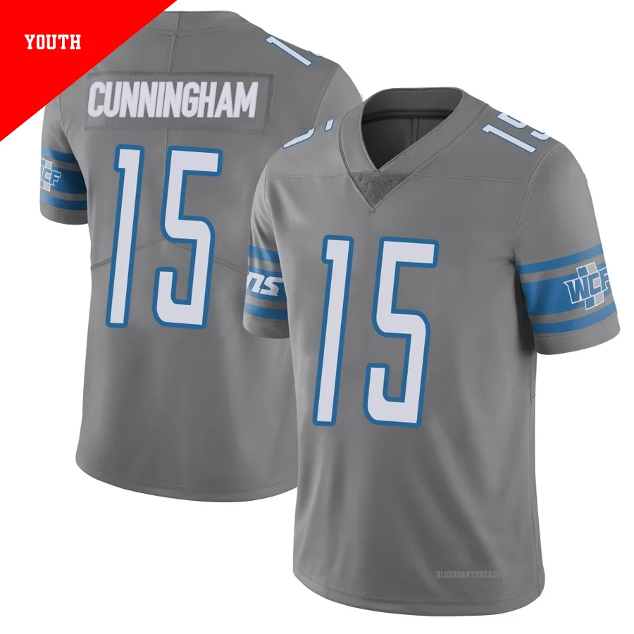Youth Malik Cunningham ＃15 Detroit Lions Limited Color Rush Steel Vapor Untouchable Jersey