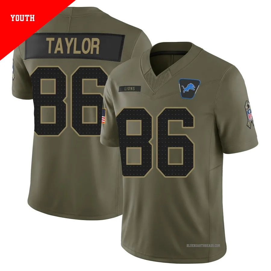 Youth Malik Taylor ＃86 Detroit Lions Olive Limited 2025 Salute to Service Jersey