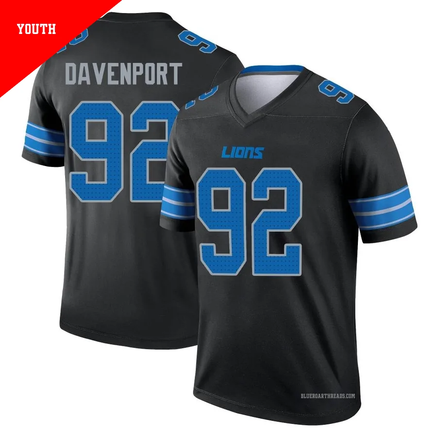 Youth Marcus Davenport ＃92 Detroit Lions Black Legend Jersey