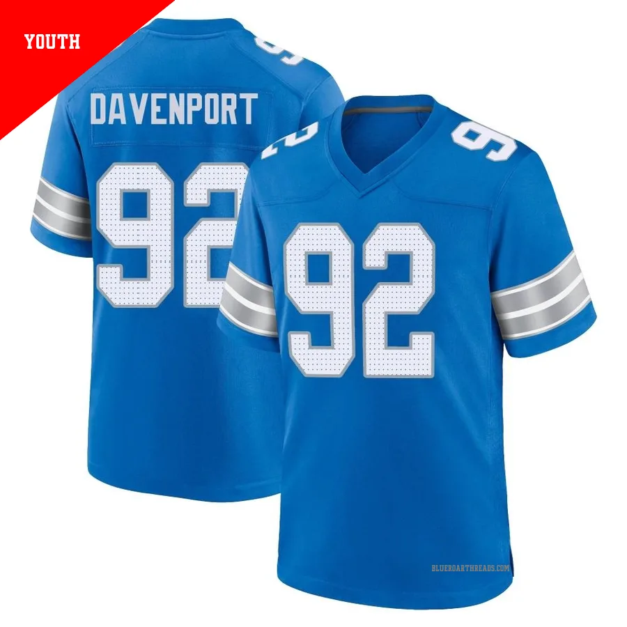 Youth Marcus Davenport ＃92 Detroit Lions Blue Game 2nd Jersey