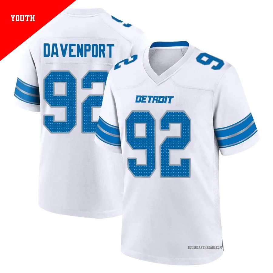 Youth Marcus Davenport ＃92 Detroit Lions White Game 2nd Jersey