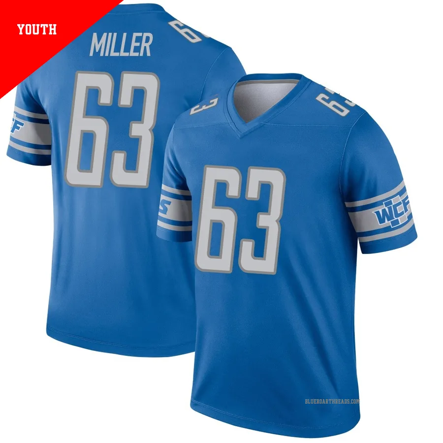 Youth Mason Miller ＃63 Detroit Lions Blue Legend Jersey