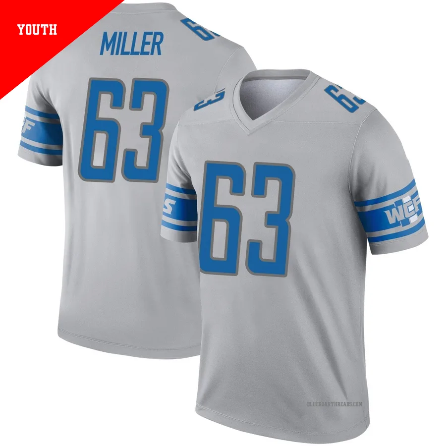 Youth Mason Miller ＃63 Detroit Lions Gray Legend Inverted Jersey
