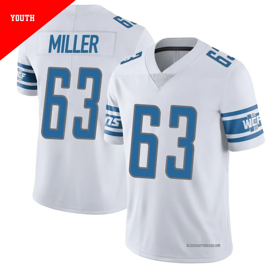 Youth Mason Miller ＃63 Detroit Lions White Limited Vapor Untouchable Jersey