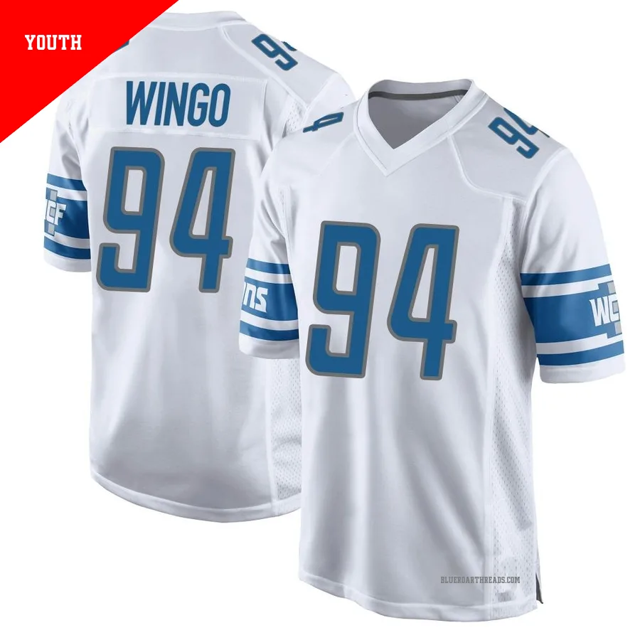 Youth Mekhi Wingo ＃94 Detroit Lions White Game Jersey