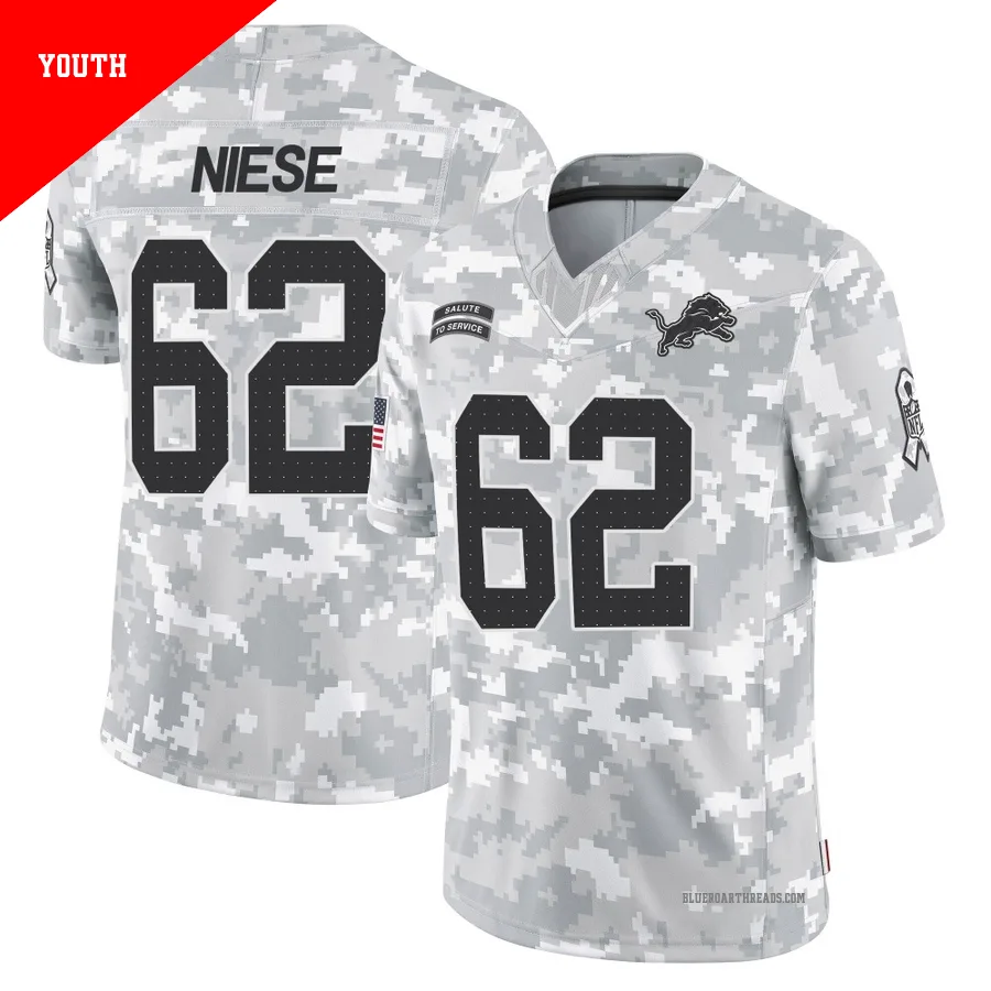 Youth Michael Niese ＃62 Detroit Lions Arctic Camo Limited 2024 Salute to Service Jersey