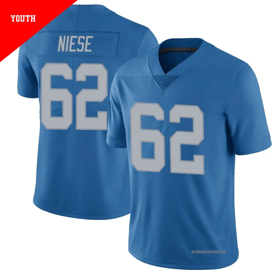 Youth Michael Niese ＃62 Detroit Lions Blue Limited Throwback Vapor Untouchable Jersey