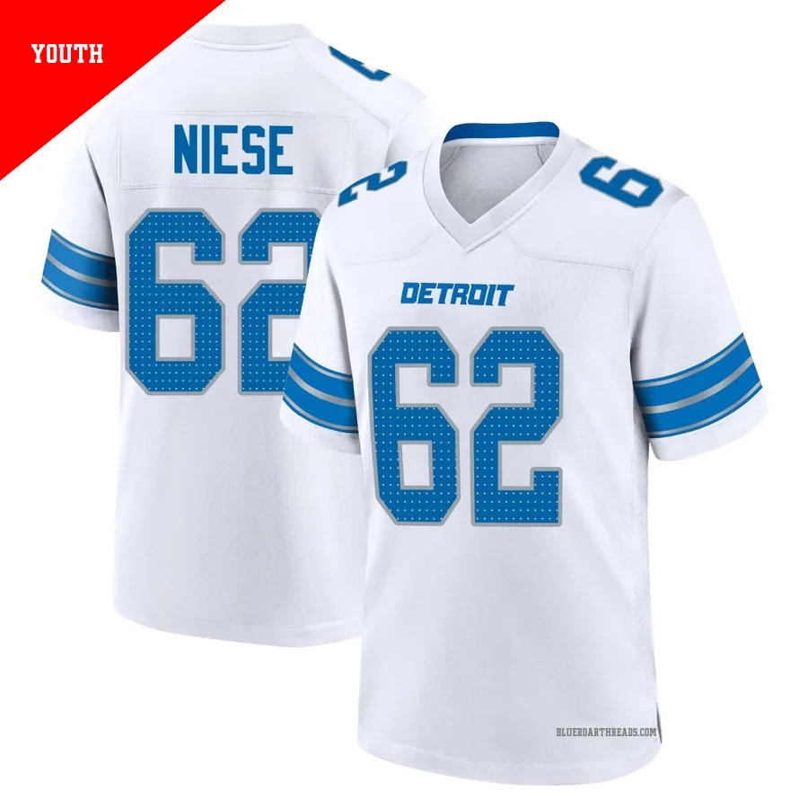 Youth Michael Niese ＃62 Detroit Lions White Game 2nd Jersey