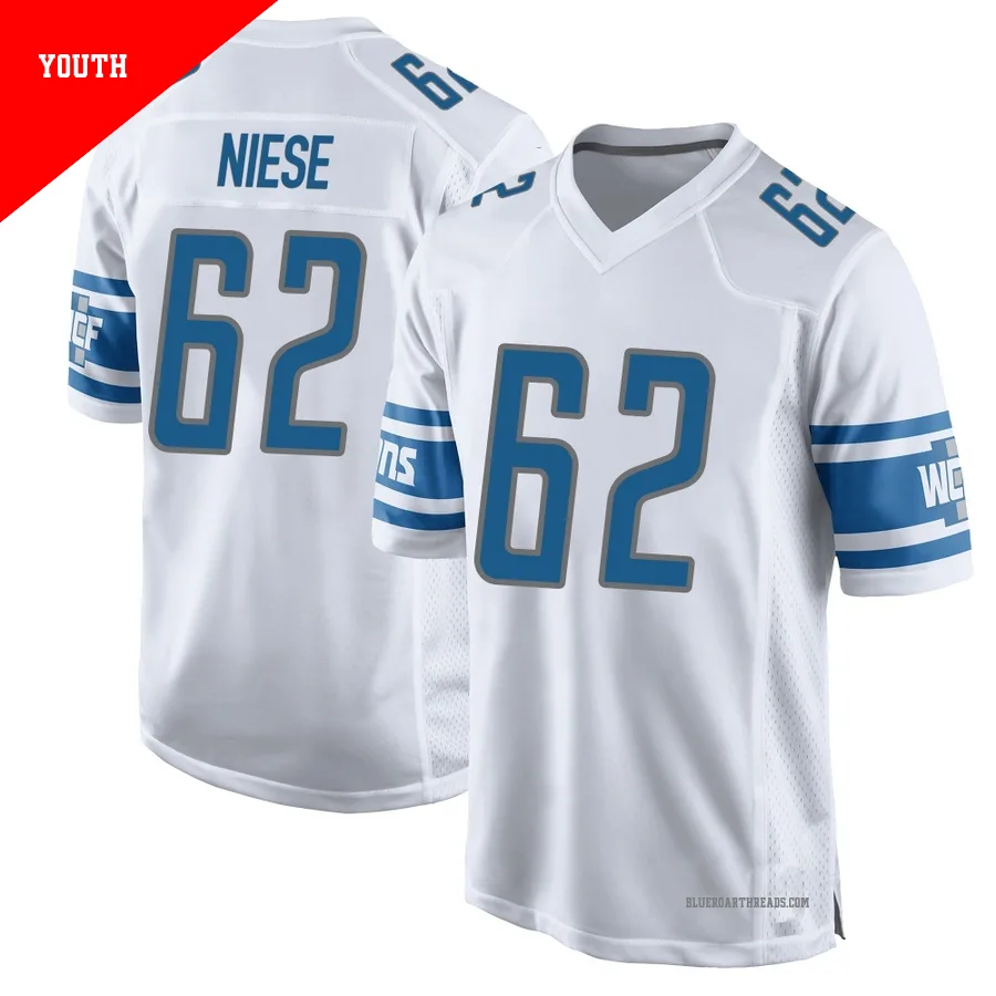 Youth Michael Niese ＃62 Detroit Lions White Game Jersey