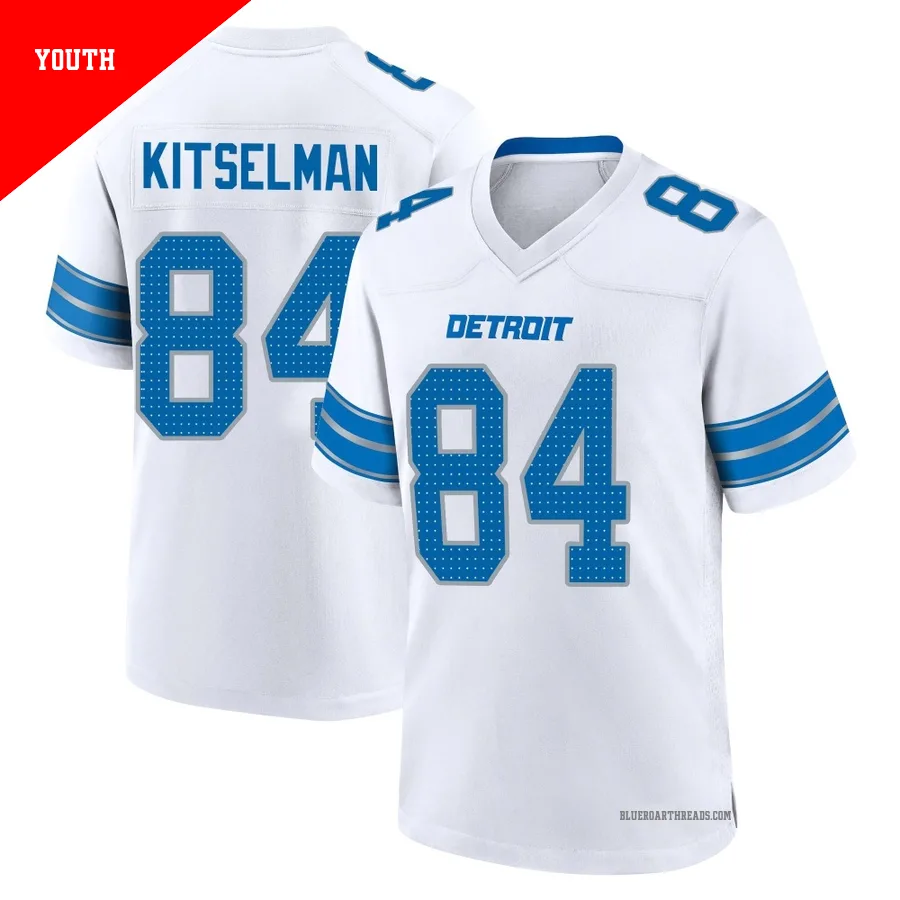 Youth Miles Kitselman ＃84 Detroit Lions White Game 2nd Jersey