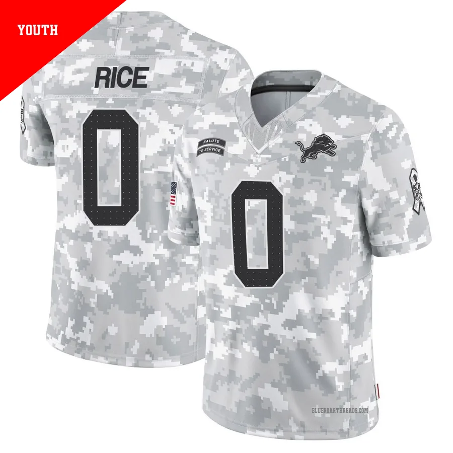 Youth Monty Rice ＃0 Detroit Lions Arctic Camo Limited 2024 Salute to Service Jersey