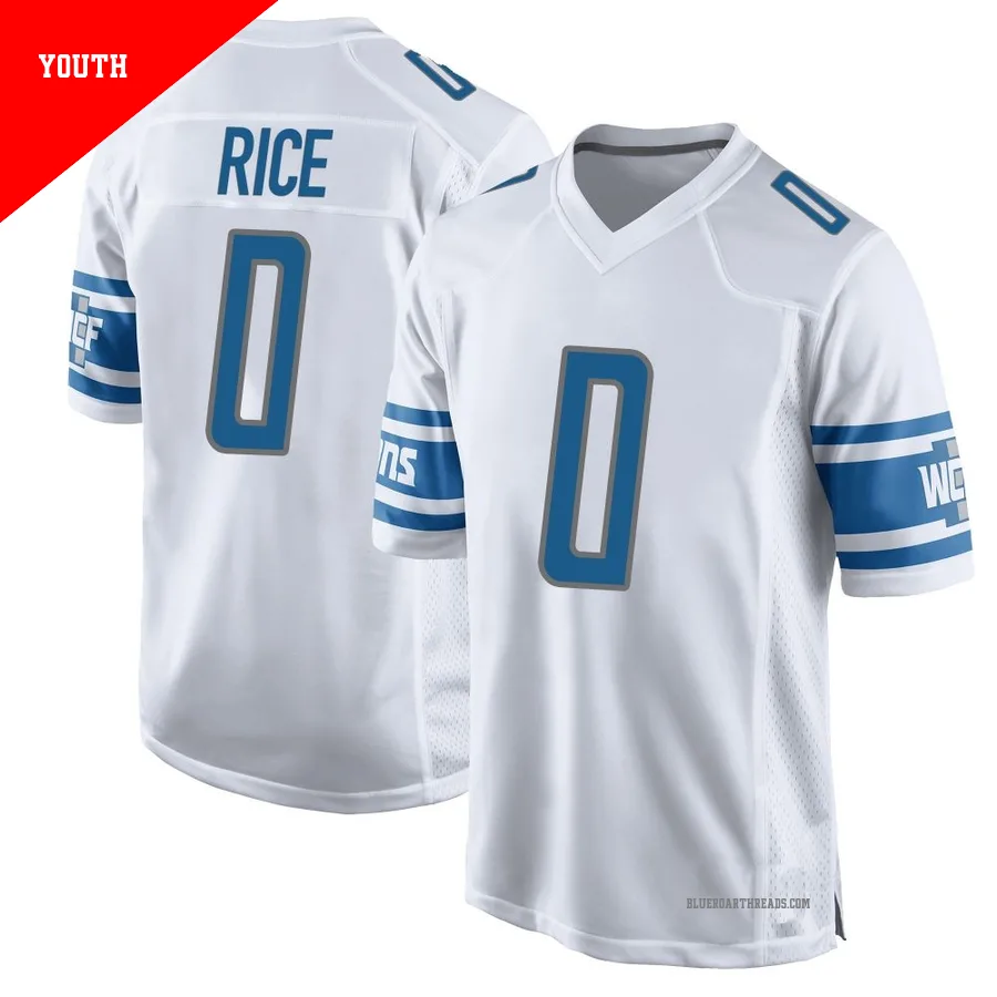 Youth Monty Rice ＃0 Detroit Lions White Game Jersey
