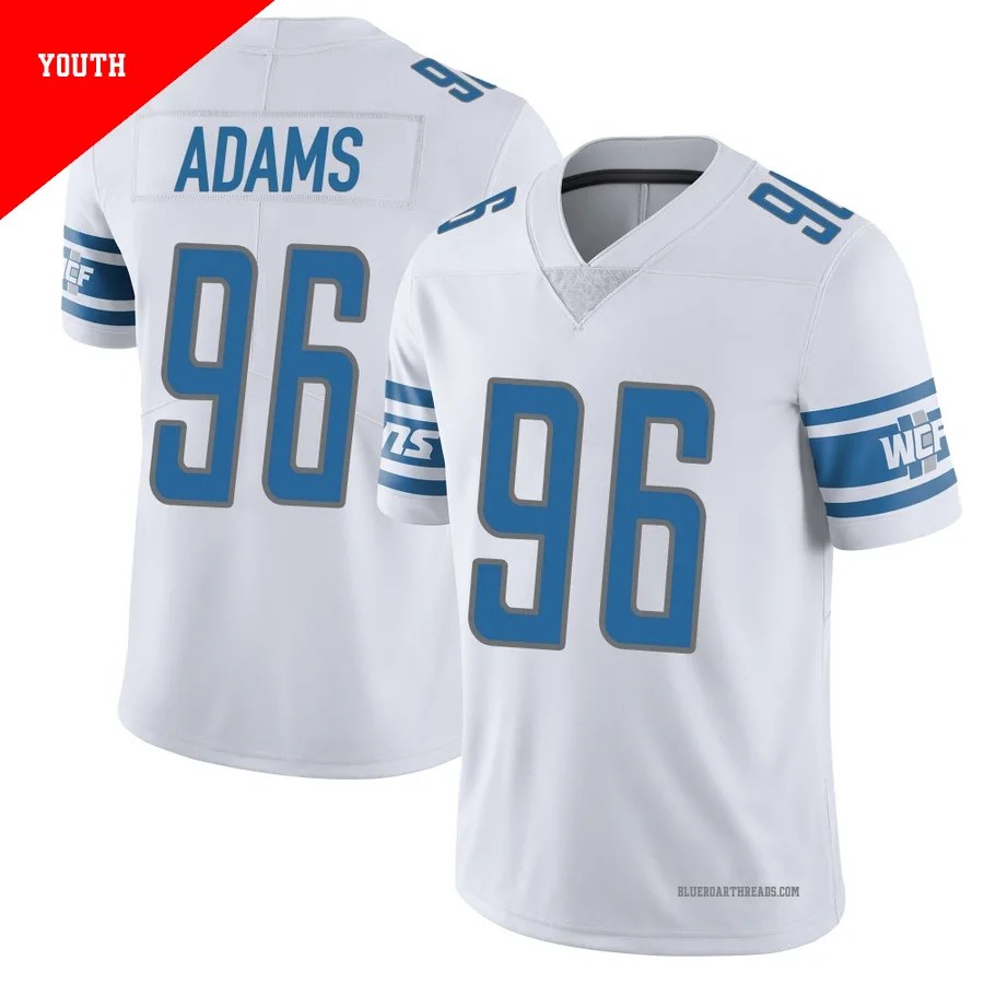 Youth Myles Adams ＃96 Detroit Lions White Limited Vapor Untouchable Jersey