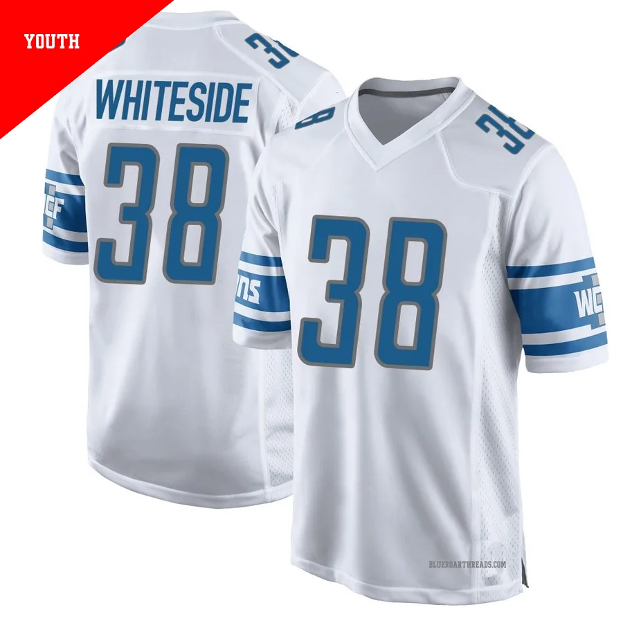 Youth Nick Whiteside ＃38 Detroit Lions White Game Jersey