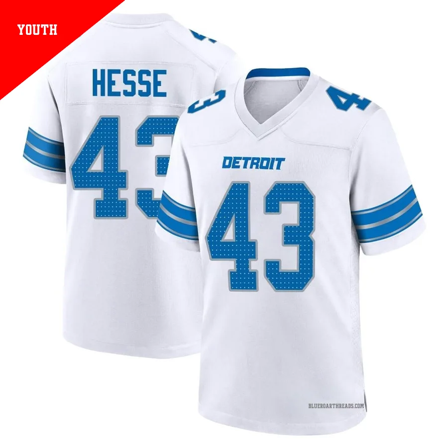 Youth Parker Hesse ＃43 Detroit Lions White Game 2nd Jersey