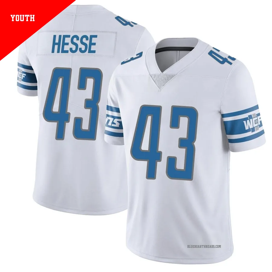 Youth Parker Hesse ＃43 Detroit Lions White Limited Vapor Untouchable Jersey