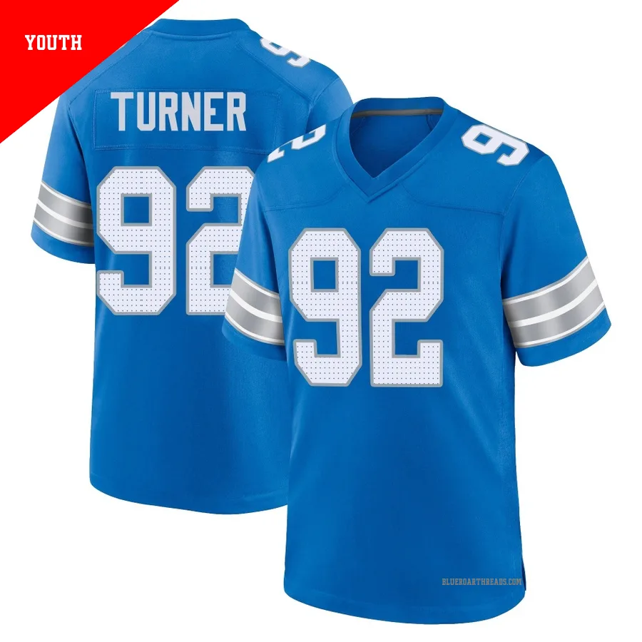 Youth Payton Turner ＃92 Detroit Lions Blue Game 2nd Jersey