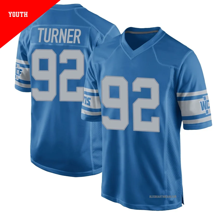 Youth Payton Turner ＃92 Detroit Lions Blue Game Throwback Vapor Untouchable Jersey