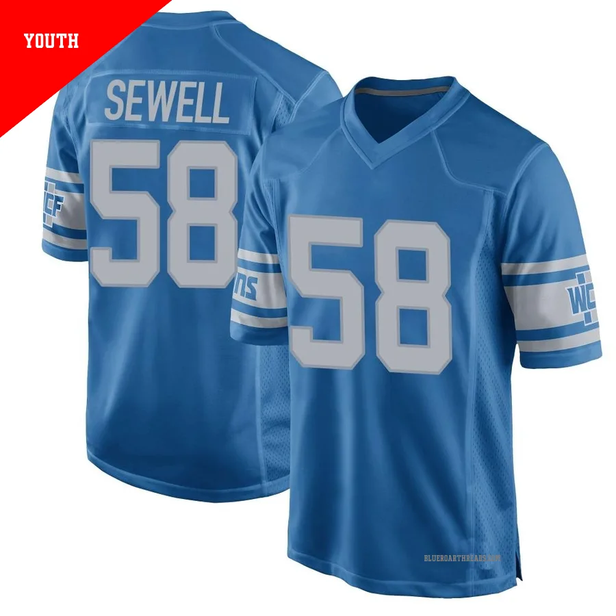 Youth Penei Sewell ＃58 Detroit Lions Blue Game Throwback Vapor Untouchable Jersey