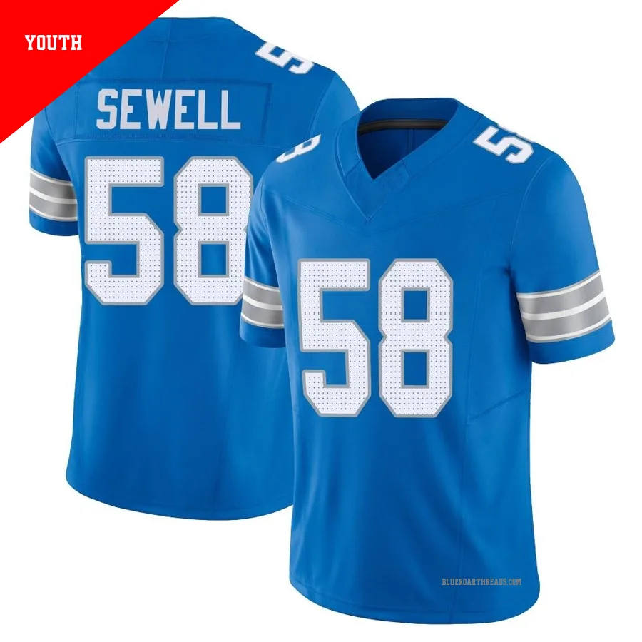 Youth Penei Sewell ＃58 Detroit Lions Blue Limited Vapor F.U.S.E. 2nd Jersey