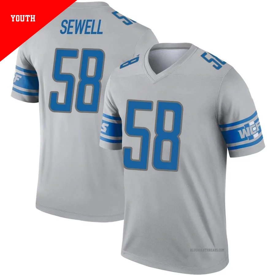 Youth Penei Sewell ＃58 Detroit Lions Gray Legend Inverted Jersey