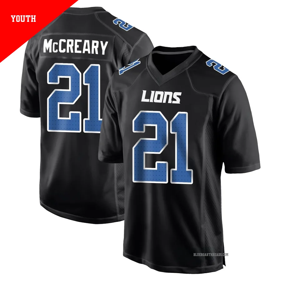 Youth Roger McCreary ＃21 Detroit Lions Black Game Carbon Fashion Jersey