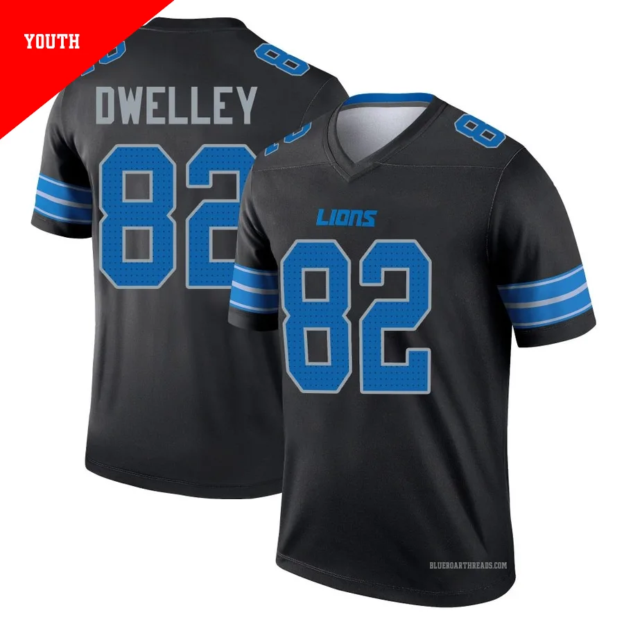 Youth Ross Dwelley ＃82 Detroit Lions Black Legend Jersey