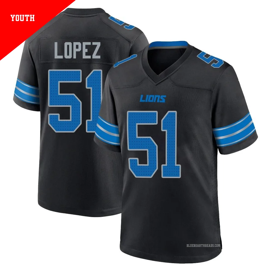 Youth Roy Lopez ＃51 Detroit Lions Black Game Alternate 2nd Jersey