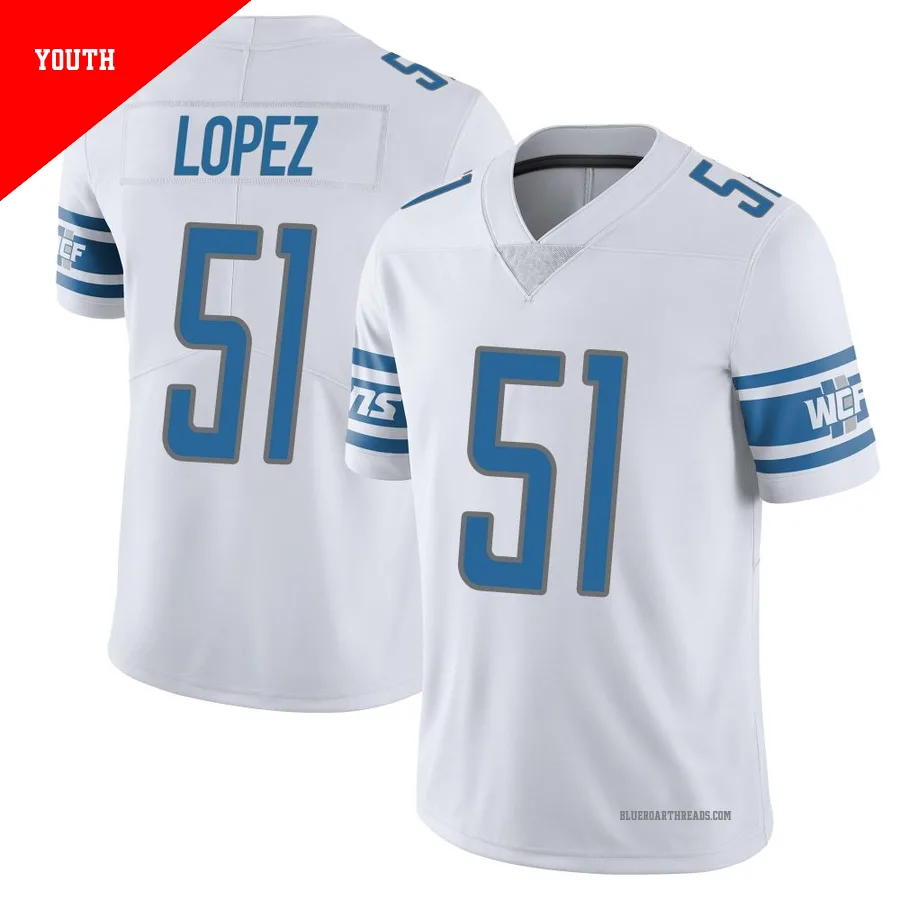 Youth Roy Lopez ＃51 Detroit Lions White Limited Vapor Untouchable Jersey