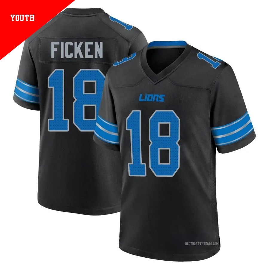 Youth Sam Ficken ＃18 Detroit Lions Black Game Alternate 2nd Jersey