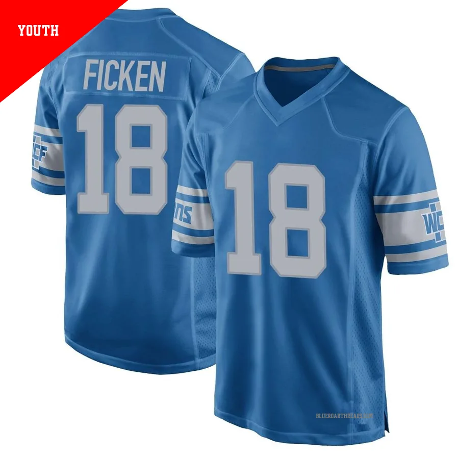 Youth Sam Ficken ＃18 Detroit Lions Blue Game Throwback Vapor Untouchable Jersey