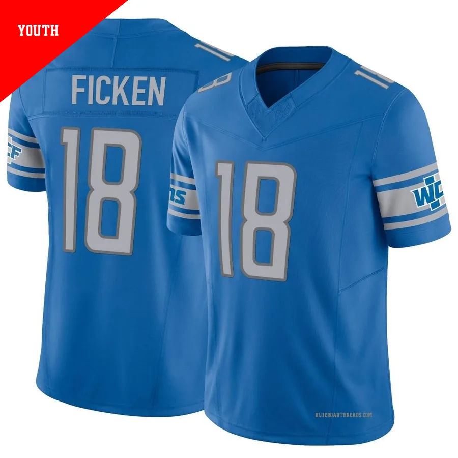 Youth Sam Ficken ＃18 Detroit Lions Blue Limited Vapor F.U.S.E. Jersey
