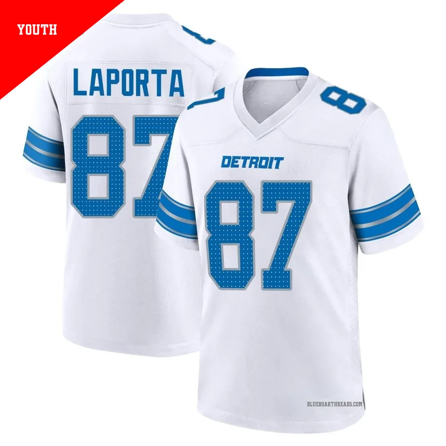 Youth Sam LaPorta ＃87 Detroit Lions White Game 2nd Jersey