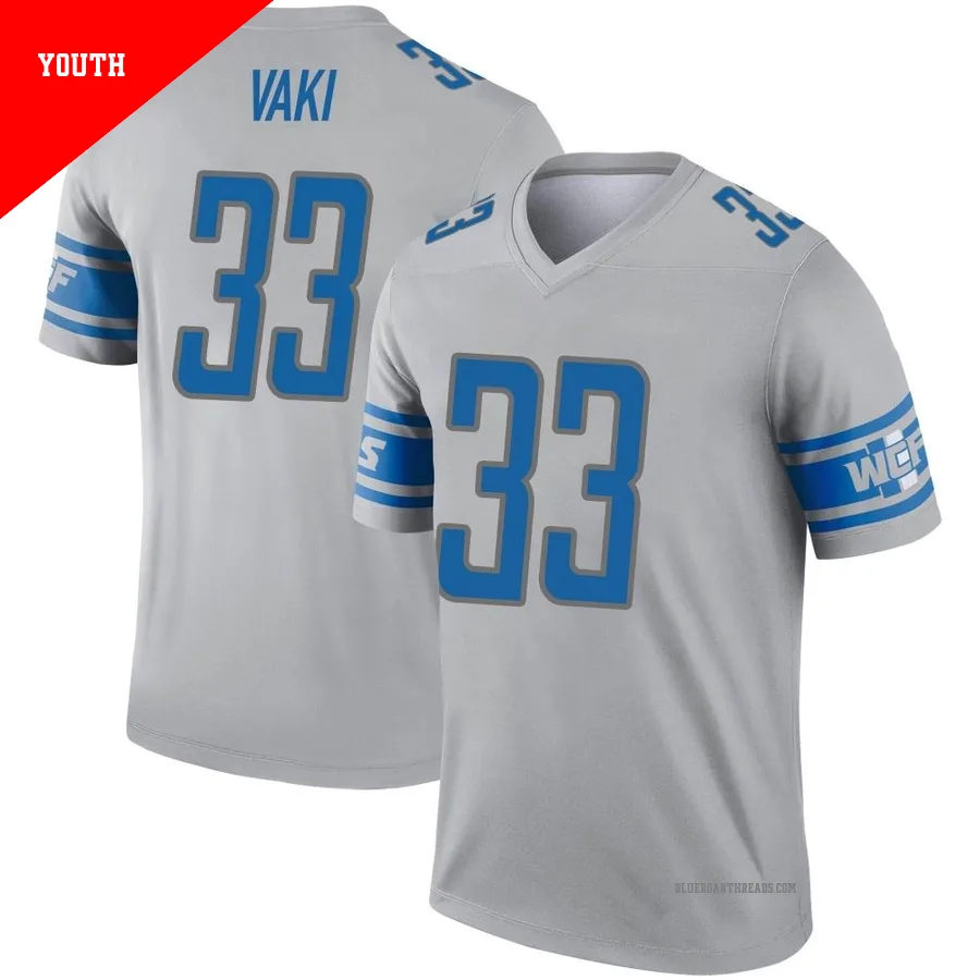 Youth Sione Vaki ＃33 Detroit Lions Gray Legend Inverted Jersey