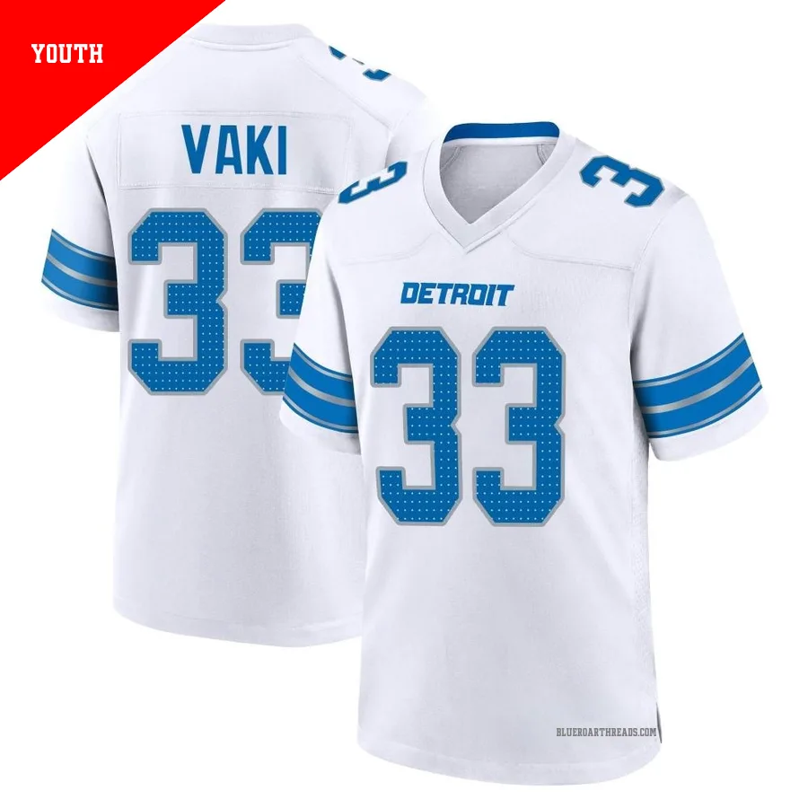 Youth Sione Vaki ＃33 Detroit Lions White Game 2nd Jersey