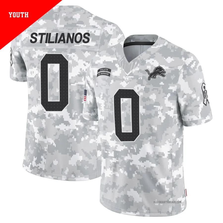 Youth Steven Stilianos ＃0 Detroit Lions Arctic Camo Limited 2024 Salute to Service Jersey