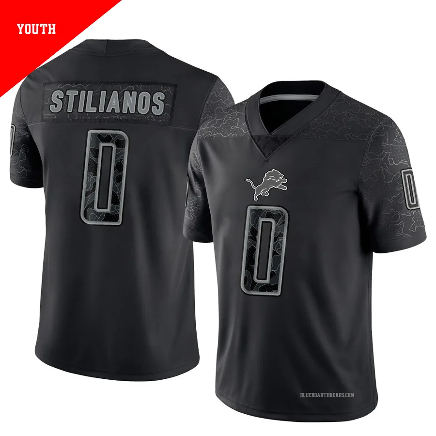 Youth Steven Stilianos ＃0 Detroit Lions Black Limited Reflective Jersey