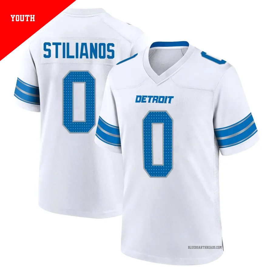 Youth Steven Stilianos ＃0 Detroit Lions White Game 2nd Jersey