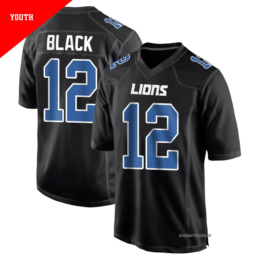 Youth Tarik Black ＃12 Detroit Lions Black Game Carbon Fashion Jersey