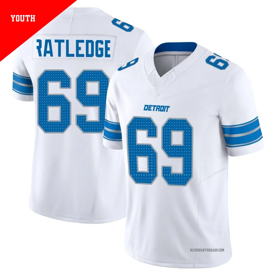 Youth Tate Ratledge ＃69 Detroit Lions White Limited Vapor F.U.S.E. 2nd Jersey