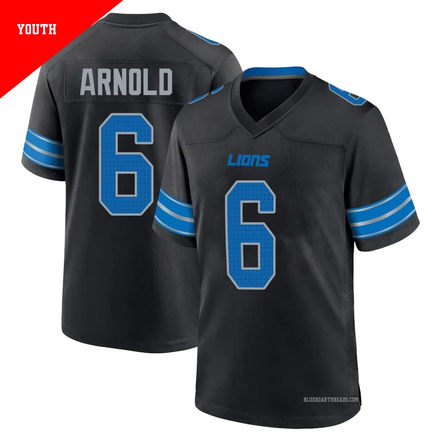 Youth Terrion Arnold ＃6 Detroit Lions Black Game Alternate 2nd Jersey
