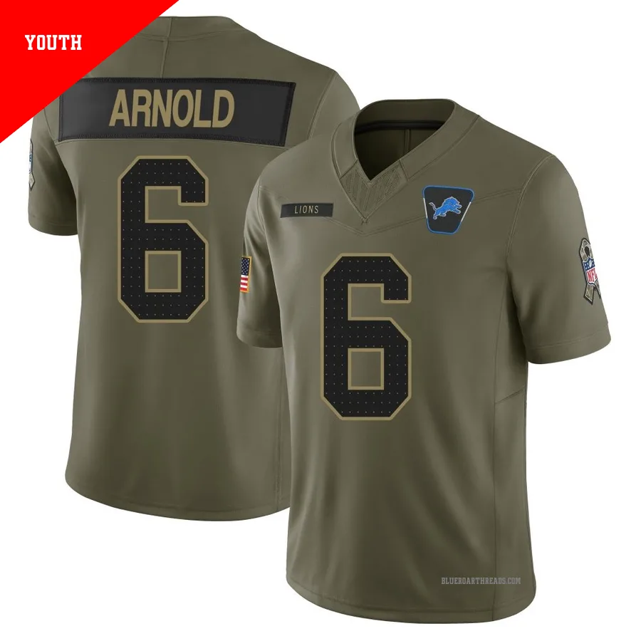 Youth Terrion Arnold ＃6 Detroit Lions Olive Limited 2025 Salute to Service Jersey