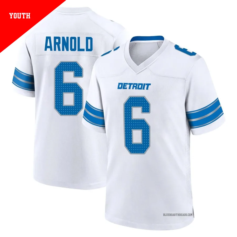 Youth Terrion Arnold ＃6 Detroit Lions White Game 2nd Jersey