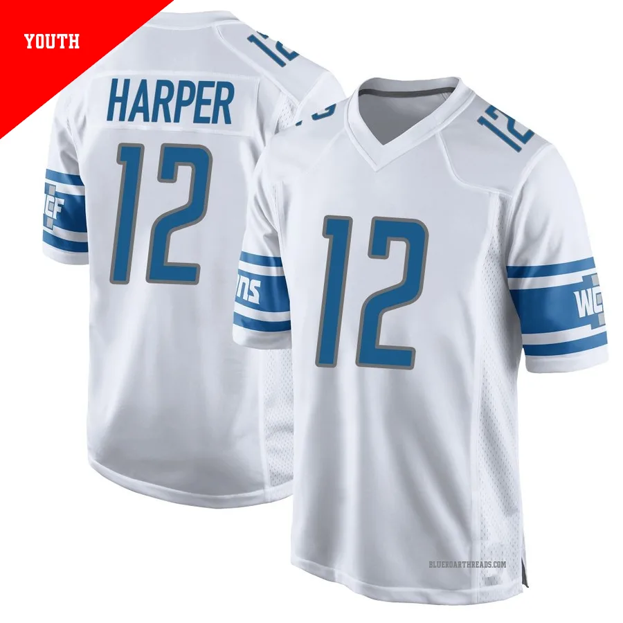 Youth Thomas Harper ＃12 Detroit Lions White Game Jersey