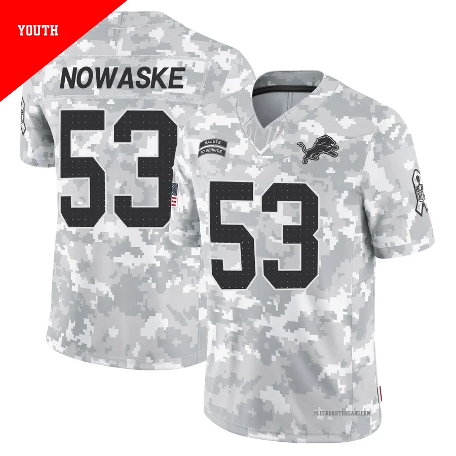 Youth Trevor Nowaske ＃53 Detroit Lions Arctic Camo Limited 2024 Salute to Service Jersey