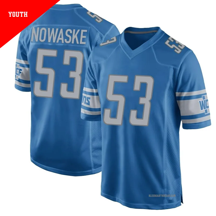 Youth Trevor Nowaske ＃53 Detroit Lions Blue Game Team Color Jersey