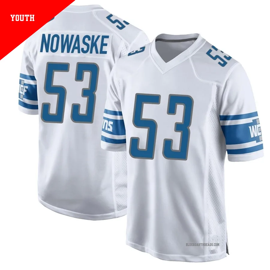 Youth Trevor Nowaske ＃53 Detroit Lions White Game Jersey